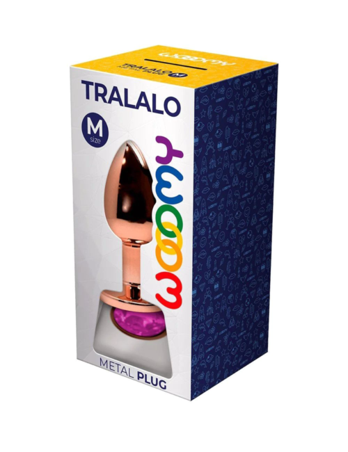 Золотистая анальная втулка Wooomy Tralalo M с розовым кристаллом - 8 см. - 1