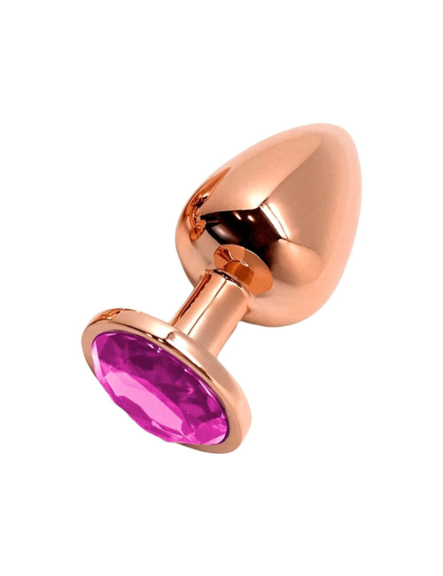 Золотистая анальная втулка Wooomy Tralalo M с розовым кристаллом - 8 см. - 0