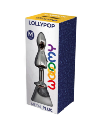 Серебристая анальная втулка Wooomy Lollypop M с прозрачным кристаллом - 9,4 см. - 2