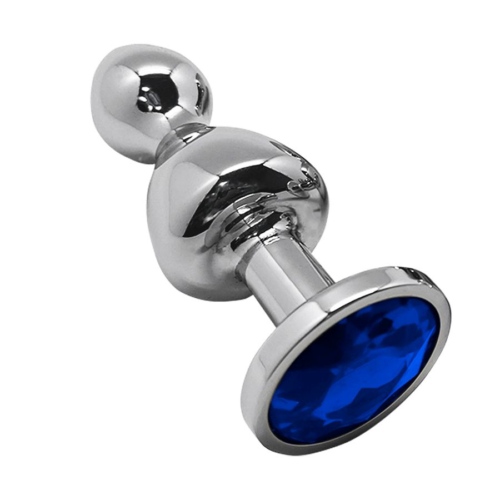 Серебристая анальная втулка Wooomy Lollypop L с синим кристаллом - 10,5 см. - 0