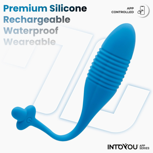 Синее интерактивное виброяйцо с поступательными движениями Thrusting Egg - 4