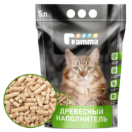Наполнитель для кошачьих туалетов Gamma 5л - древесный впитывающий, крупные гранулы - 1