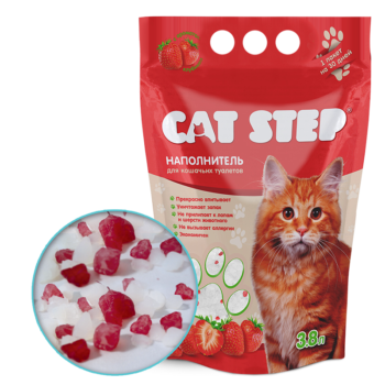 Наполнитель впитывающий силикагелевый CAT STEP Crystal Strawberry - 3,8 л