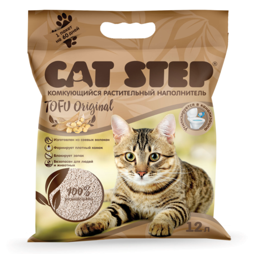 Наполнитель комкующийся растительный CAT STEP Tofu Original - 12 л - 1