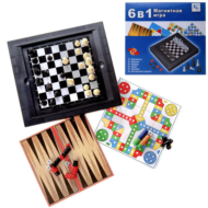 Игра настольная магнитная 6в1 (шахматы, шашки, нарды, лудо, змейка, китайские шашки) - 0