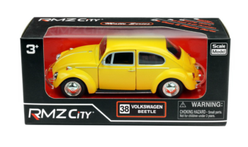 Машина металлическая RMZ City 1:32 Volkswagen Beetle 1967, инерционная, желтый матовый цвет, 16.5 x 7.5 x 7 см