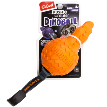 Игрушка для собак - Динобол Т-рекс оранжевый с отключаемой пищалкой (13см)