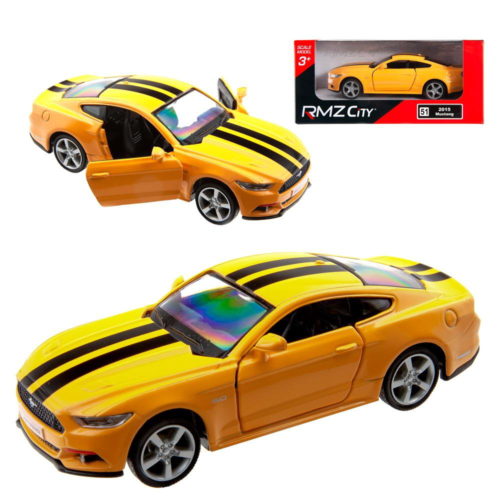 Машина металлическая RMZ City 1:32 Ford 2015 Mustang with Strip инерционная, цвет желтый, 12,7х5,08х3,75 см - 0