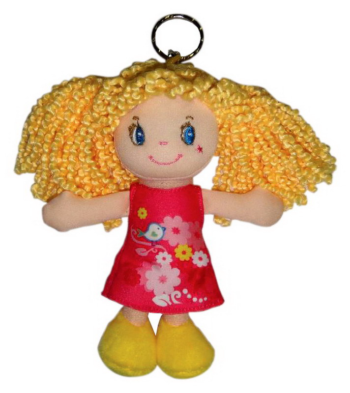 Кукла, блондинка в красном платье, на брелке, мягконабивная, 15 см