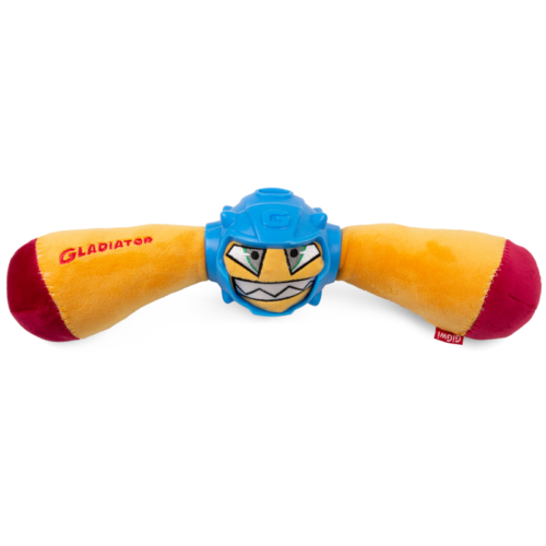 Игрушка для собак - Гладиатор в резиновом шлеме- палка с пищалкой (оранжевый) - 41 см - 2