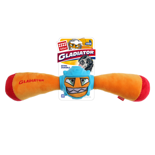 Игрушка для собак - Гладиатор в резиновом шлеме- палка с пищалкой (оранжевый) - 41 см - 1