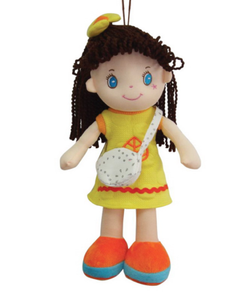 Кукла, брюнетка в желтом платье, мягконабивная, 20 см