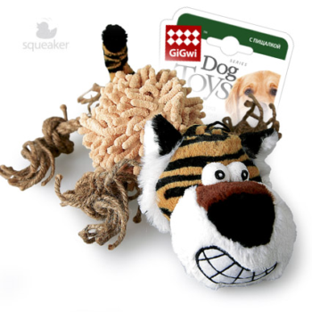 Игрушка для собак - Тигр с пищалкой/ткань, веревочный материал