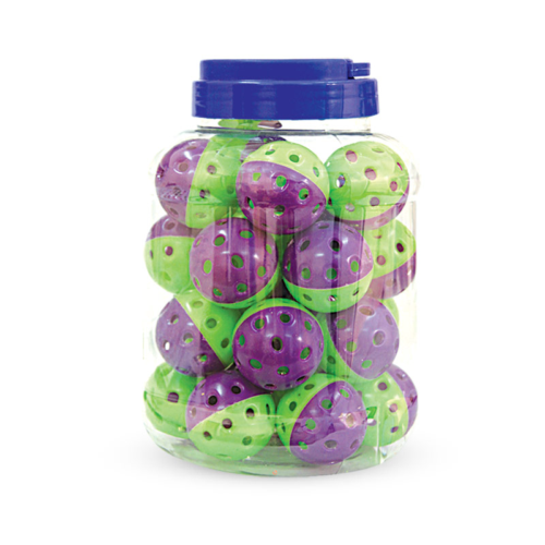 Игрушка 3833 для кошек - Мяч-погремушка фиолетово-зеленый (банка 25шт) - 1