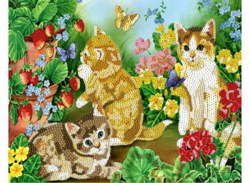 Картина из пайеток 40x50 см. Котята в цветах. - 0
