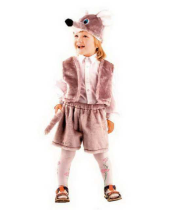 Костюм карнавальный Мышонок серый (мех) размер 28 (детский)