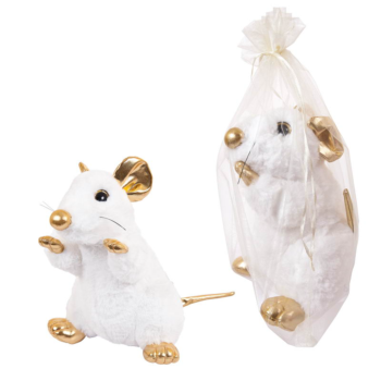 Крыса белая с золотыми лапками, 24 см игрушка мягкая в подарочном мешочке