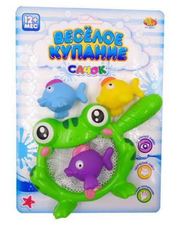 Резиновые игрушки для ванной "Веселое купание", в.наборе 4 шт. (3 рыбки и лягушка-сачок)