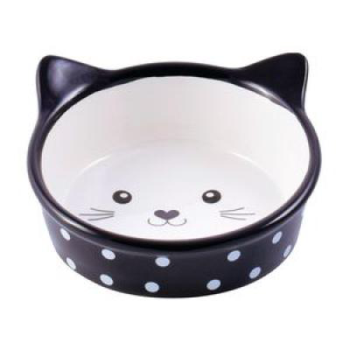 Миска керамическая для кошек - Мордочка кошки черная в горошек (250мл)