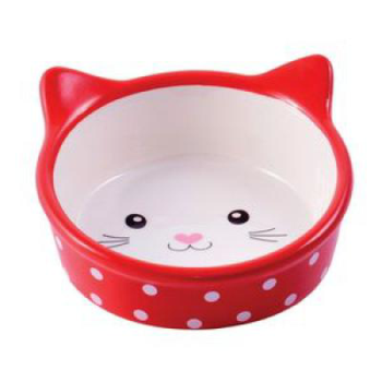Миска керамическая для кошек - Мордочка кошки красная в горошек (250мл)