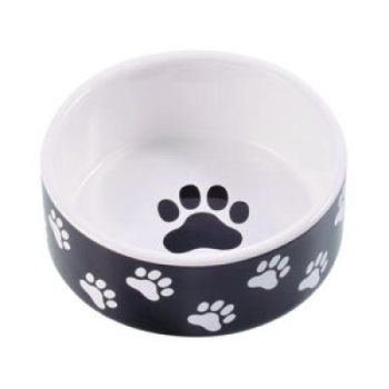 Миска керамическая для собак - черная с лапками (420мл)