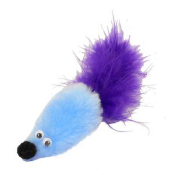 Игрушка для кошки - Мышь с мятой GoSi (голубой мех с хвостом из пера)