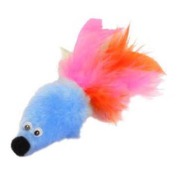 Игрушка для кошки - Мышь с мятой GoSi голубой мех с хвостом из пышного пера