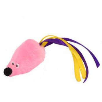 Игрушка для кошки - Мышь с мятой GoSi (розовый мех с хвостом из лент)