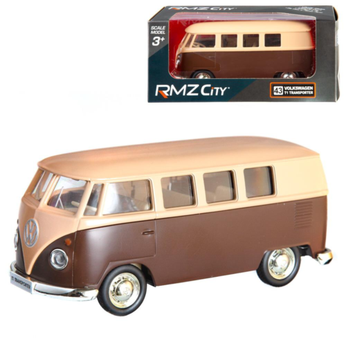 Машина металлическая RMZ City 1:32 Автобус инерционный Volkswagen Type 2 (T1) Transporter, цвет матовый бежевый с коричневым, 16,5*7,5*7 см - 0