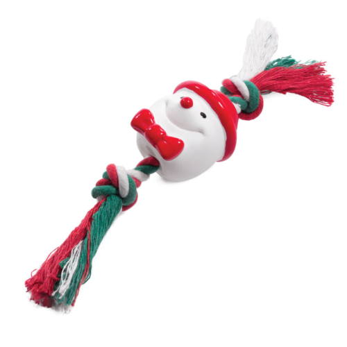 Игрушка NEW YEAR для собак из винила - Снеговик с веревкой - 1