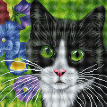 Набор для творчества Белоснежка алмазная мозайка на раме Кот в анютиных глазках 30 на 30 см