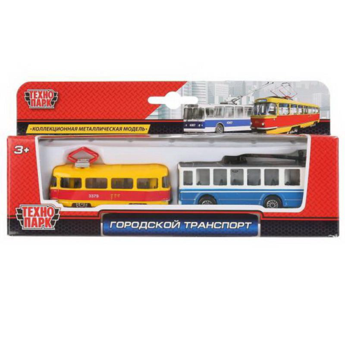 Набор машинок Технопарк Городской транспорт Троллейбус 7,5 см и Трамвай 7,5 см - 0