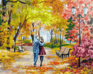 Набор для творчества Белоснежка картина по номерам на холсте Осенний парк скамейка двое 40 на 50 см - 0