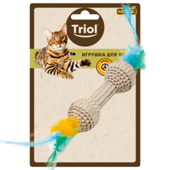 Игрушка NATURAL для кошек из гофрокартона - Гантель с перьями (10см/20см)