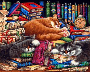Набор для творчества Белоснежка Картина по номерам на холсте Библиотека кошек 40х50см