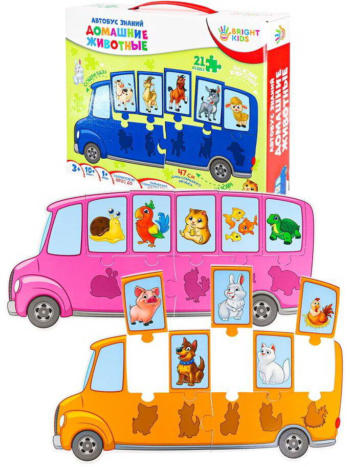Обучающая игра BRIGHT KIDS с пазлами Автобус знаний Домашние животные с пазлами
