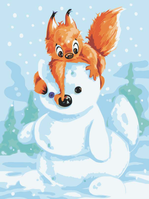 Набор для творчества Белоснежка картина по номерам на холсте Белка и снеговик 30 на 40 см - 0