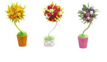 Топиарий малый Тюльпаны (цвета в ассортимете красно-белый, розово-фиолетовый, оранжево-желтый)