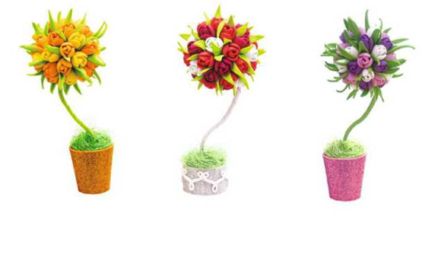 Топиарий малый Тюльпаны (цвета в ассортимете красно-белый, розово-фиолетовый, оранжево-желтый) - 1
